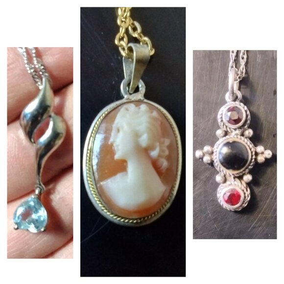 3 piece Sterling, Shell (Delicate Detail) Cameo Lot. Necklaces + Pendants - Picture 1 of 16